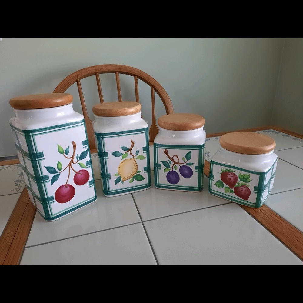 Set of 4 fruit ceramic canisters ; $30